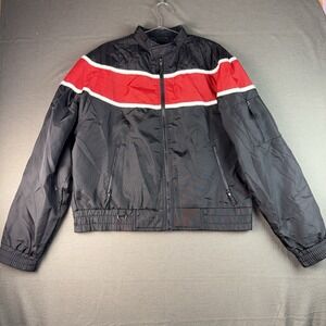 Biker Design Motorcycle Jacket Mens Large Black Red Water Resistant Nylon Shell